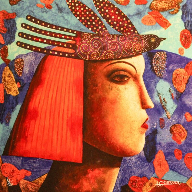 Mujer con tocado de pájaro - 50 x 50 cm